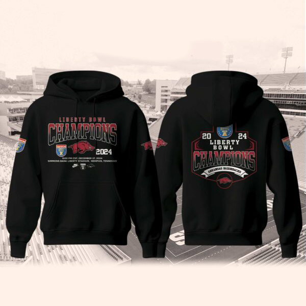 Buildercar - Arkansas Razorbacks Liberty Bowl Champions Black NCAA Hoodie Tracksuit