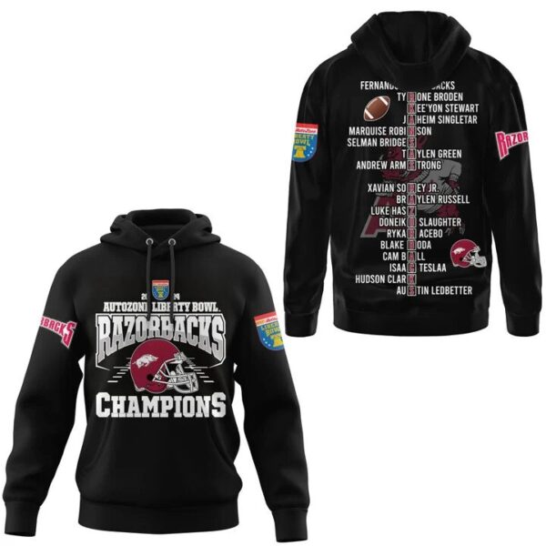Buildercar - Arkansas Razorbacks Liberty Bowl Players List NCAA Hoodie