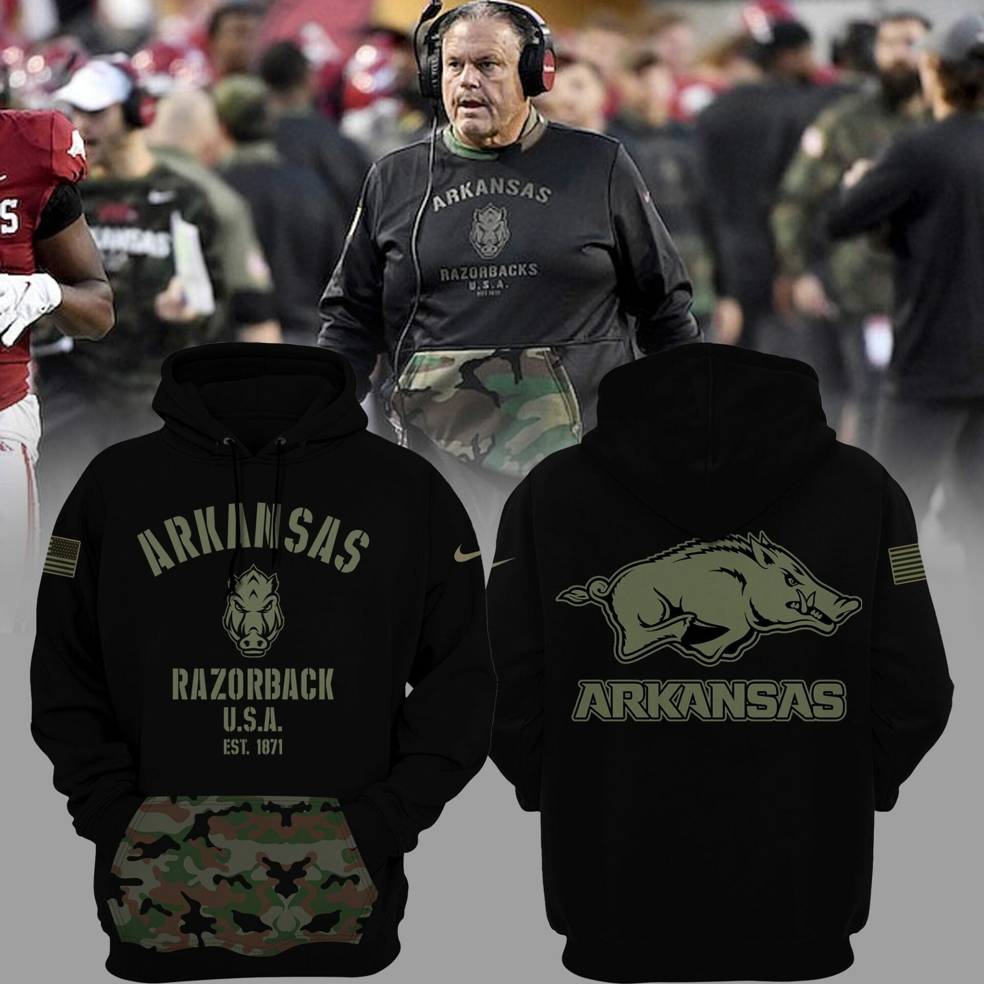 Buildercar - Arkansas Razorbacks Veteran NCAA Hoodie Tracksuit