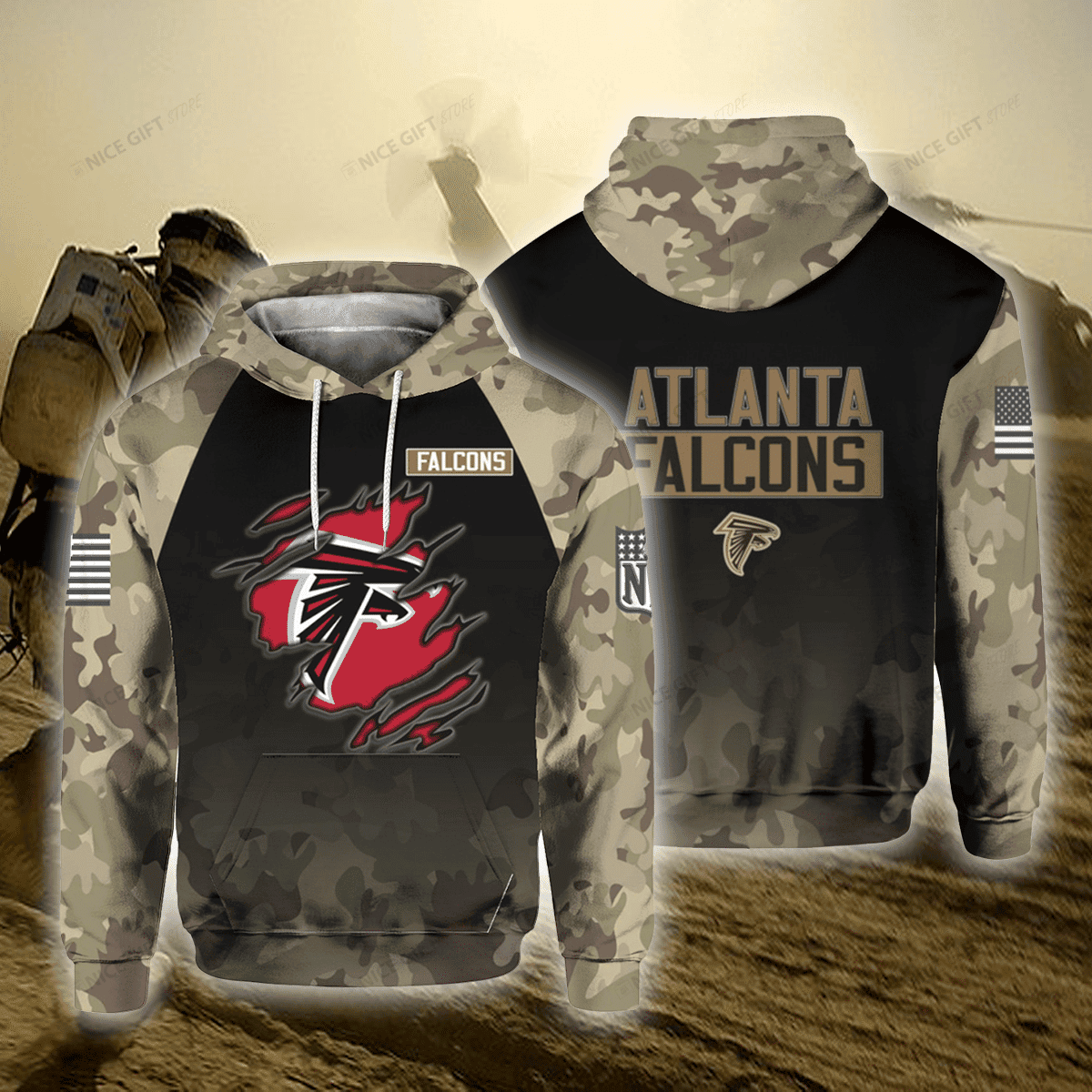 Buildercar - Atlanta Falcons Camouflage NFL Unisex 3D Hoodie Style 150
