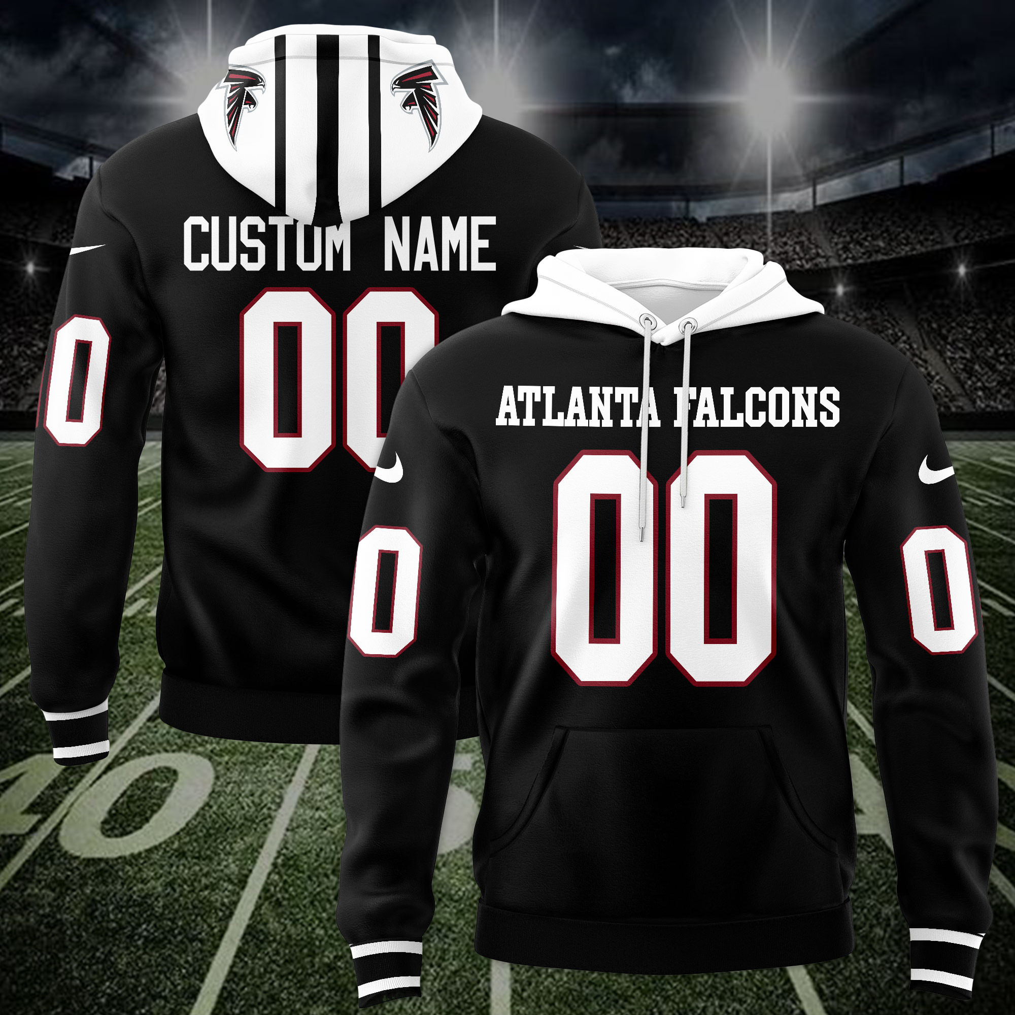Buildercar - Atlanta Falcons Custom Name And Number 3D Hoodie Style 157