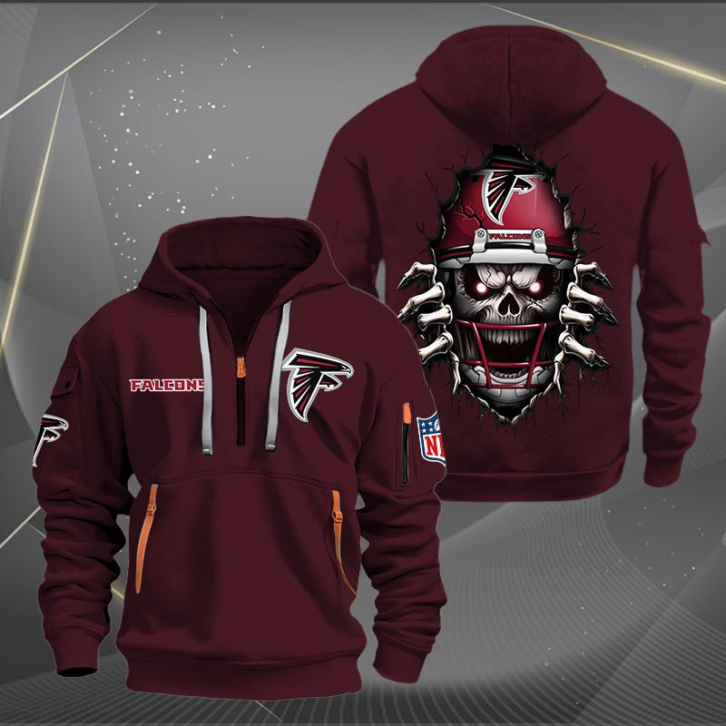 Buildercar - Atlanta Falcons Football Player Skull Quarter Zip Hoodie