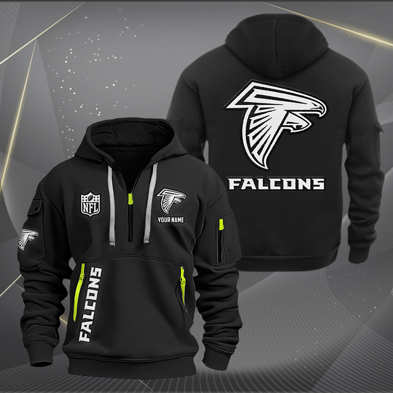 Buildercar - Atlanta Falcons White Logo NFL Quarter Zip Hoodie