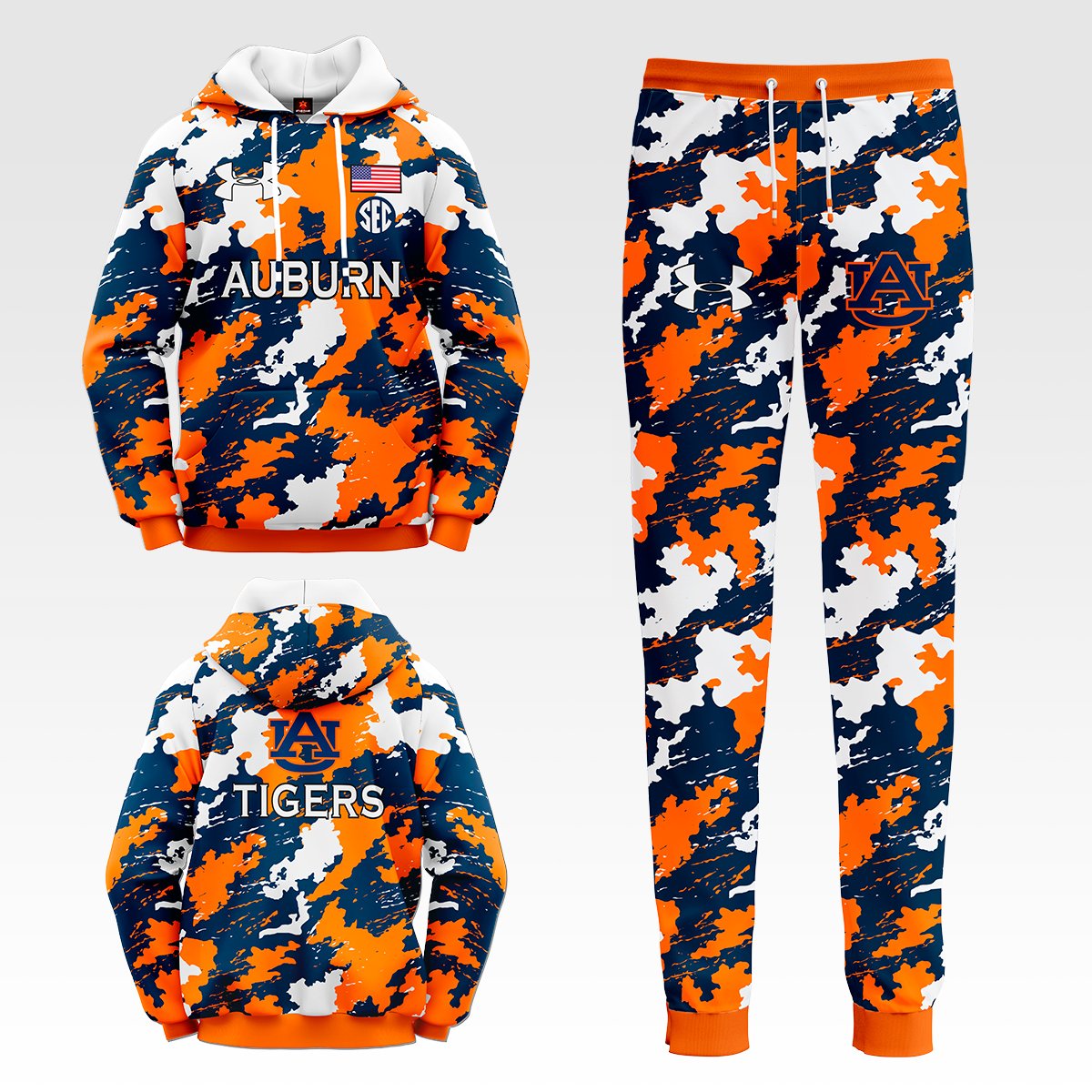 Buildercar - Auburn Tigers NCAA Football Team Camouflag Sport Hoodie Tracksuit