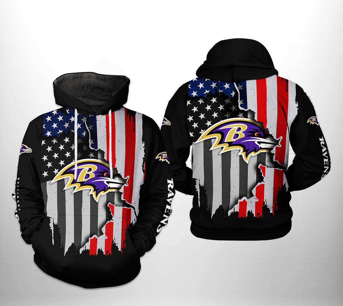 Buildercar - Baltimore Ravens American Flag NFL Football Team Hoodie