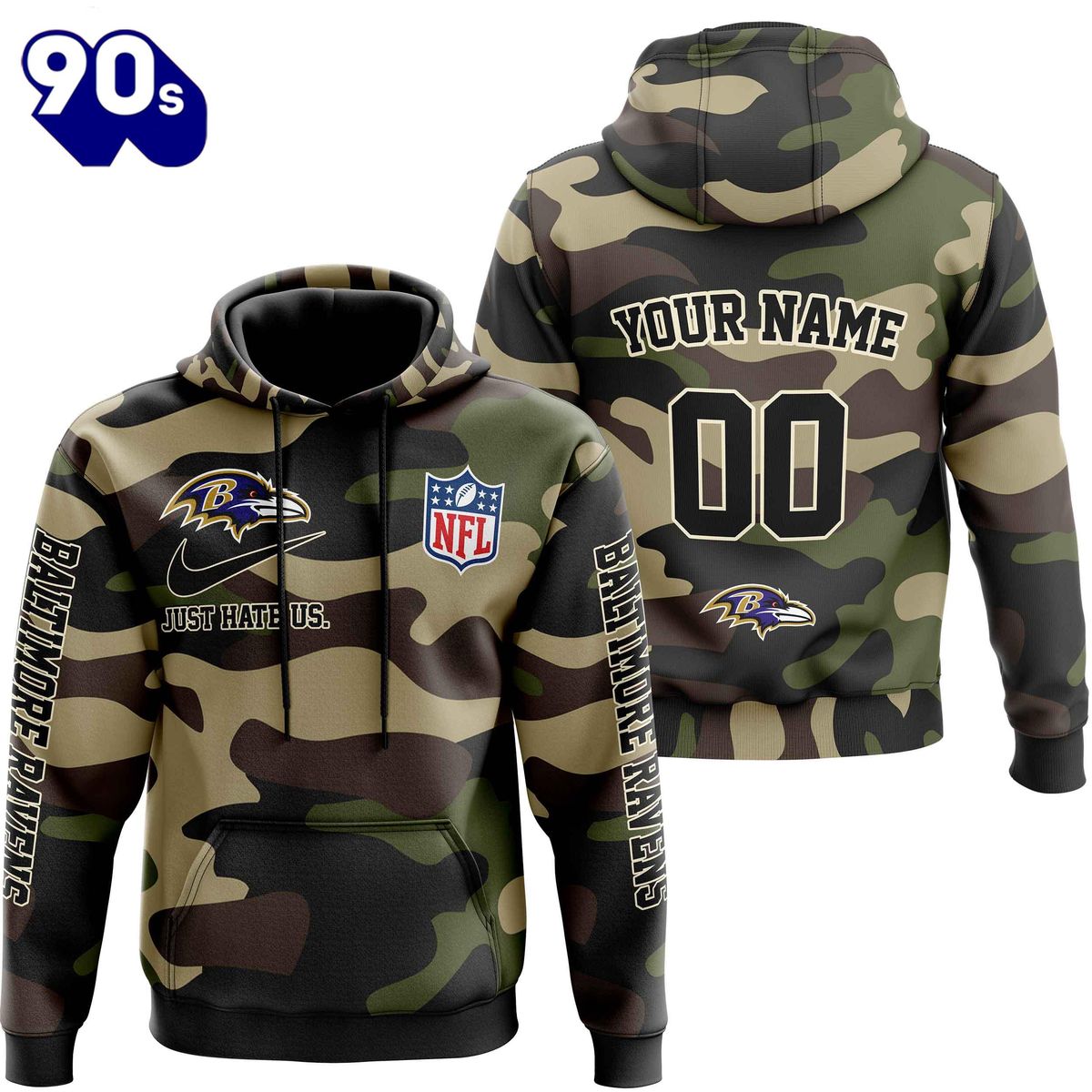 Buildercar - Baltimore Ravens Army Camoo NFL Football Team Hoodie