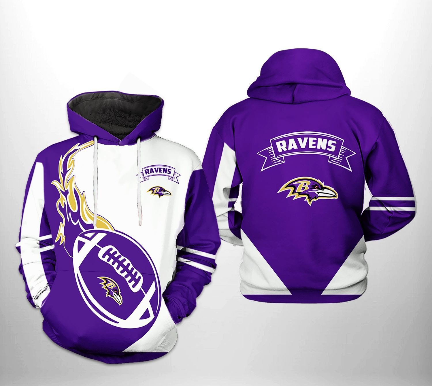 Buildercar - Baltimore Ravens Ball Fire v1 NFL Football Team Hoodie
