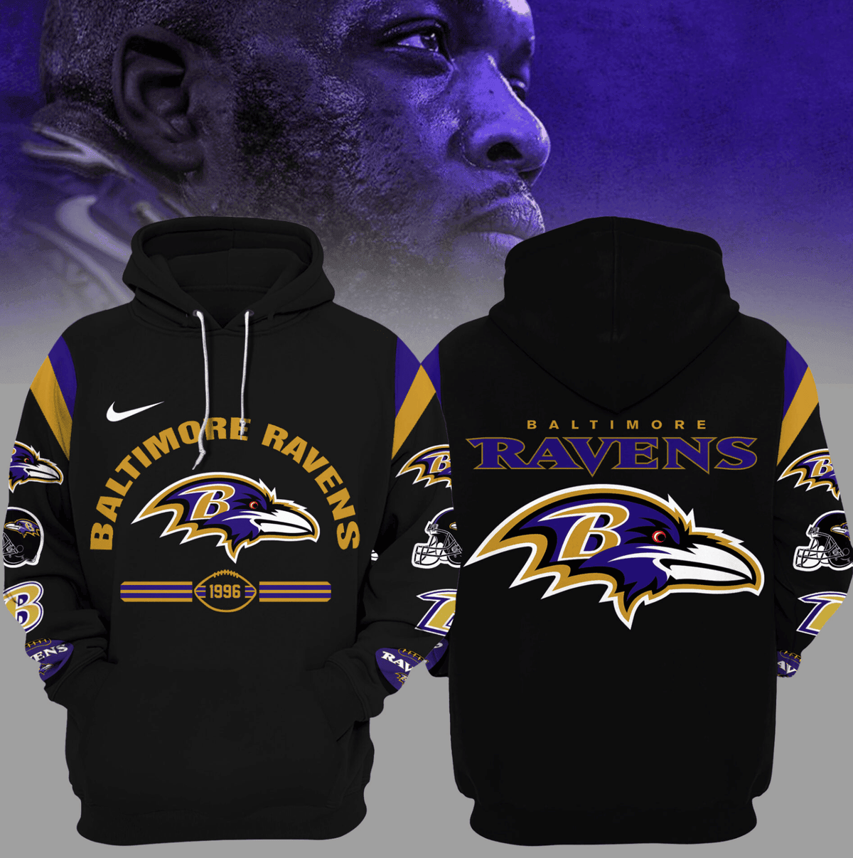 Buildercar - Baltimore Ravens Black NFL 3D Hoodie
