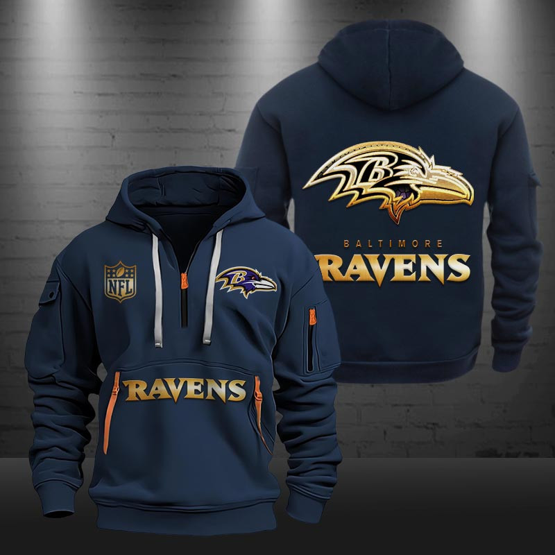 Buildercar - Baltimore Ravens Golden Logo NFL Quarter Zip Hoodie