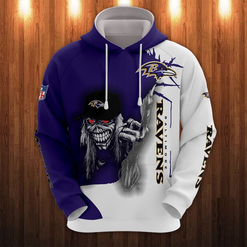 Buildercar - Baltimore Ravens Metal Rock Skull NFL Football Team Hoodie