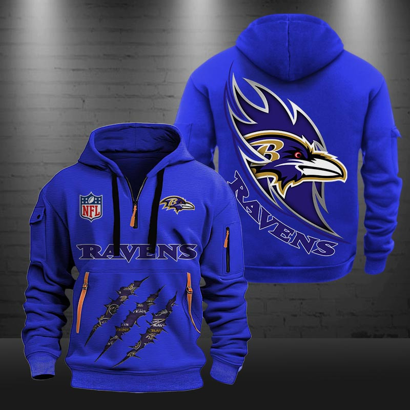 Buildercar - Baltimore Ravens Monster Scratch Logo NFL Quarter Zip Hoodie