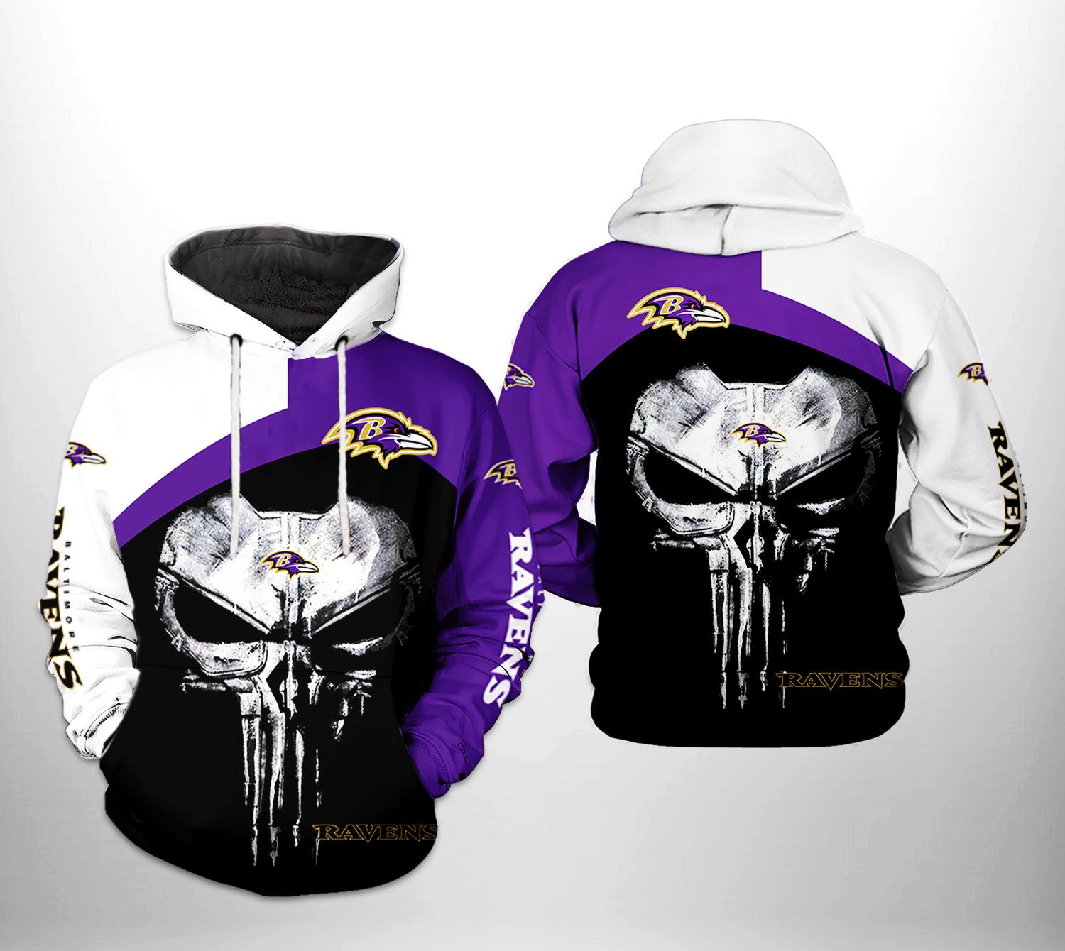 Buildercar - Baltimore Ravens Punisher Skull V1 NFL Football Team Hoodie