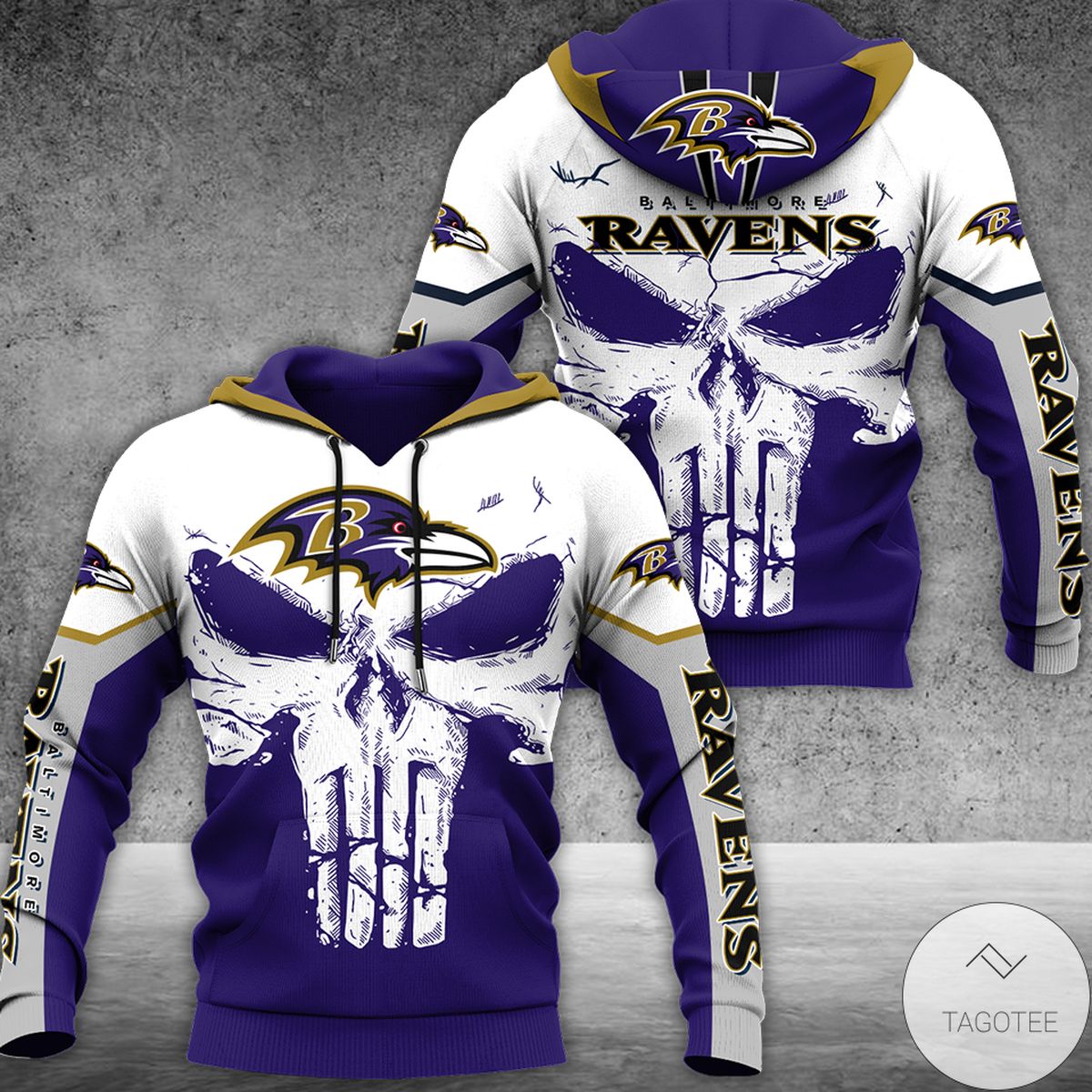 Buildercar - Baltimore Ravens Punisher Skull V3 NFL Football Team Hoodie