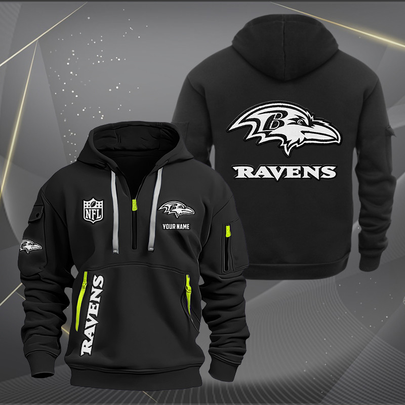 Buildercar - Baltimore Ravens White Logo NFL Quarter Zip Hoodie