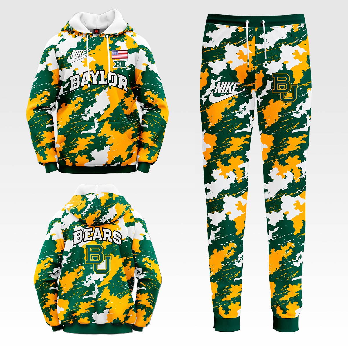 Buildercar - Baylor Bears NCAA Football Team Camouflag Sport Hoodie Tracksuit