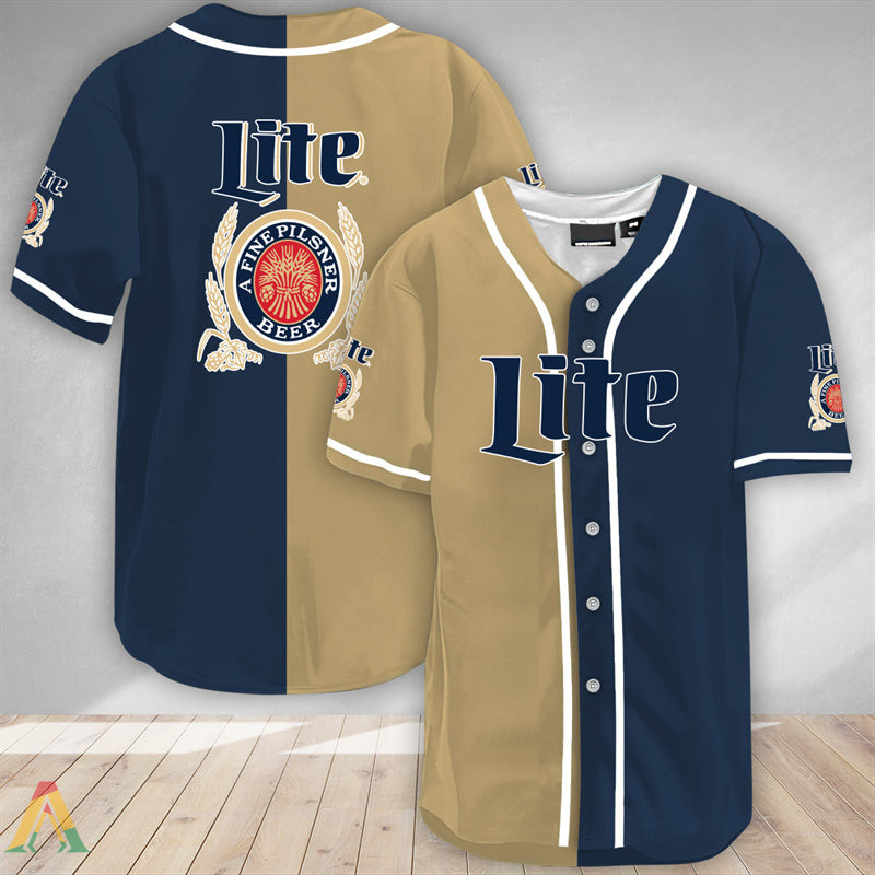 Buildercar - Beige And Navi Split Miller Lite Baseball Jersey