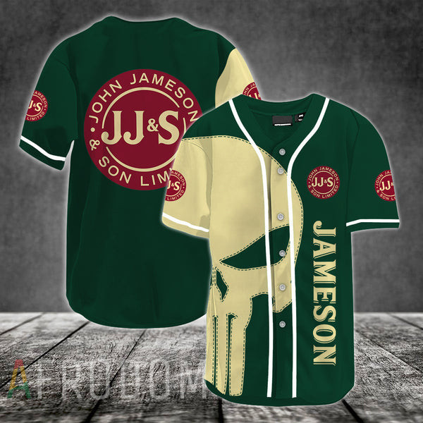 Buildercar - Beige Skull Jameson Whiskey Baseball Jersey