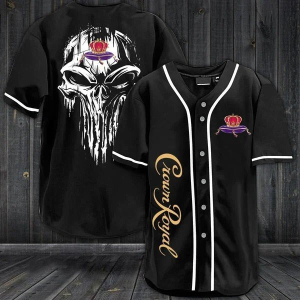 Buildercar - Black Skull Crown Royal Whiskey Baseball Jersey