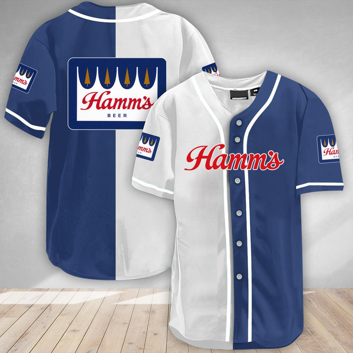 Buildercar - Blue White Hamm's Beer Baseball Jersey