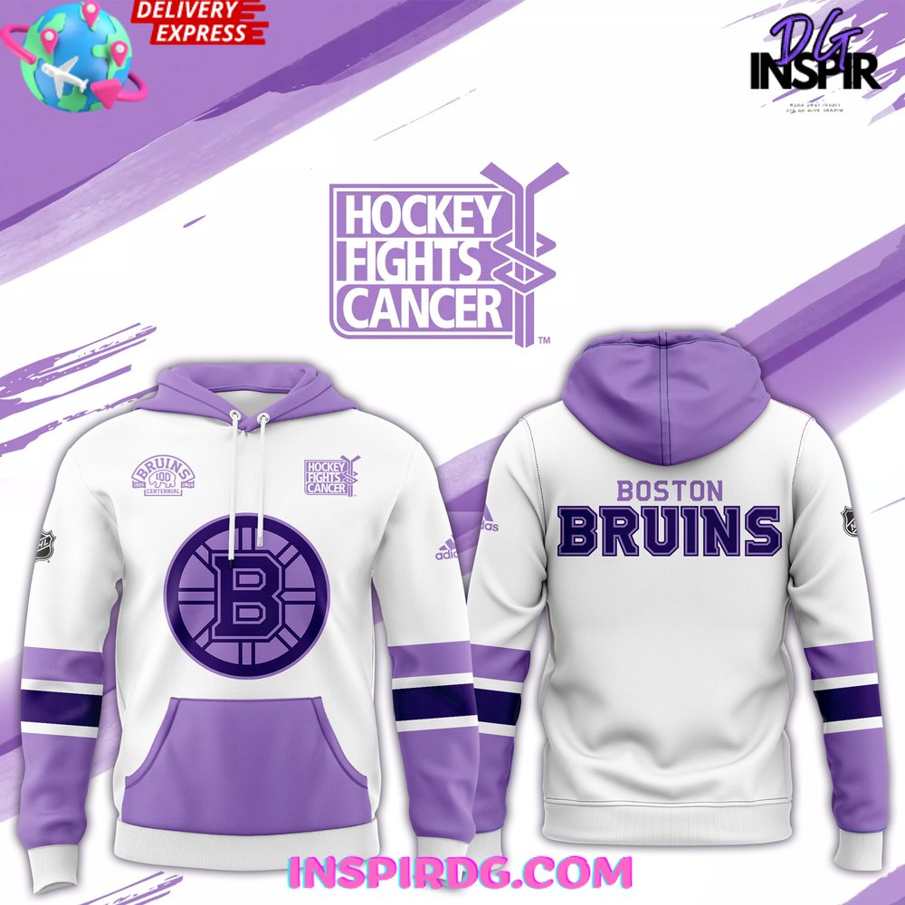 Buildercar - Boston Bruins x Hockey Fights Cancer 2025 White Sweatshirt Hoodie