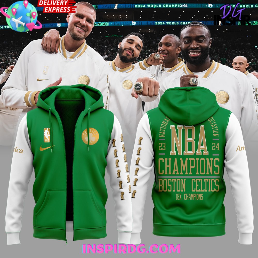 Buildercar - Boston Celtics 18X NBA Champions Awesome Green Zip Sweatshirt Hoodie