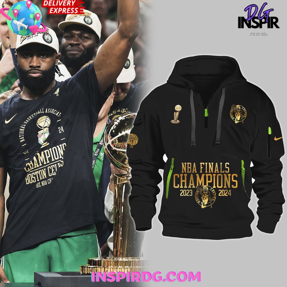 Buildercar - Boston Celtics NBA Champions 2023-2025 Black Half Zip Sweatshirt Hoodie