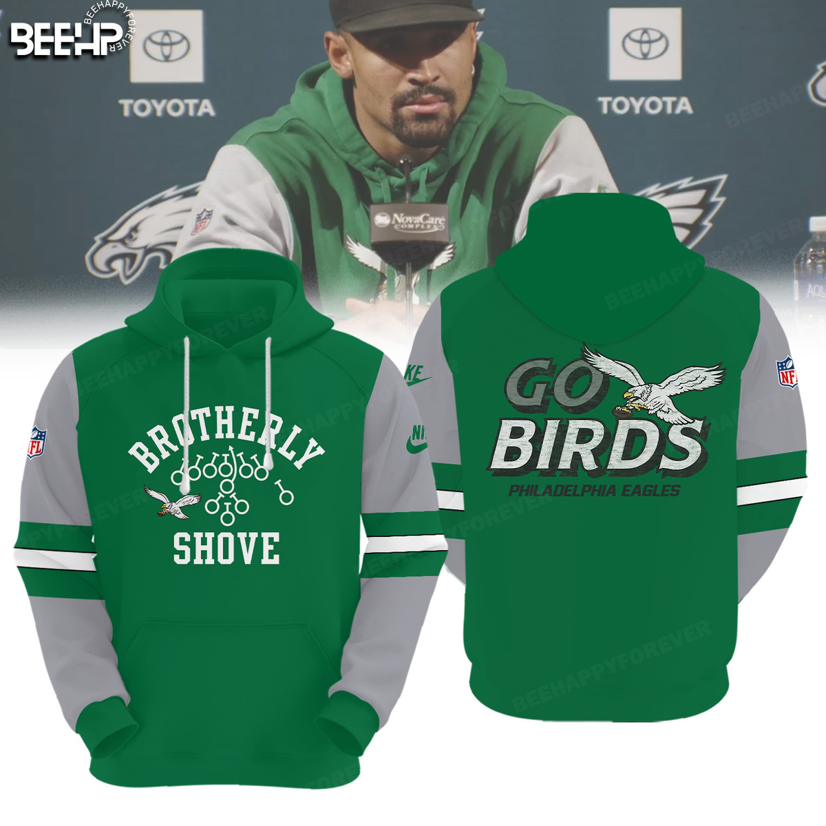 Buildercar - Brotherly Shove Philadelphia Eagles Kelly Green Hoodie