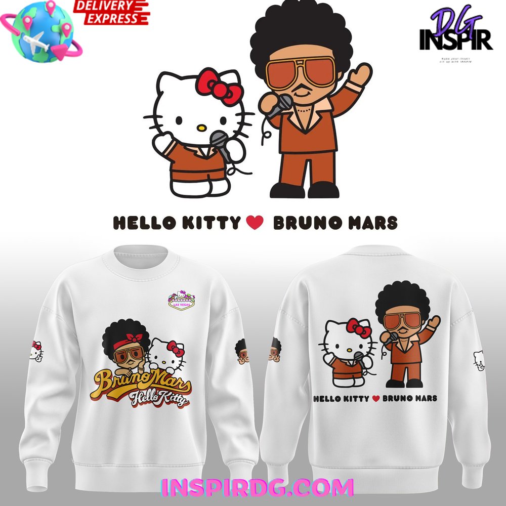 Buildercar - Bruno Mars x Hello Kitty Las 50th Anniversary White Sweatshirt Hoodie