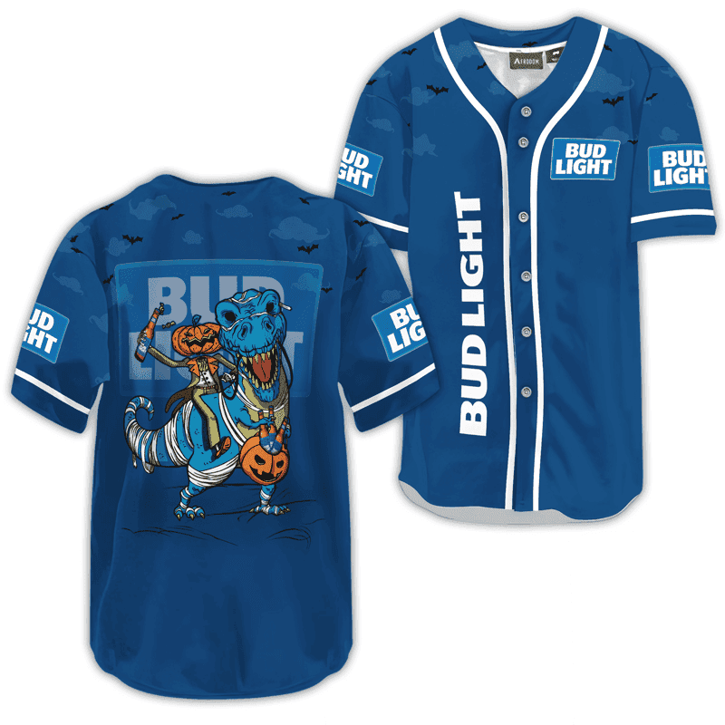 Buildercar - Bud Light Blue Halloween Dinosaur Baseball Jersey