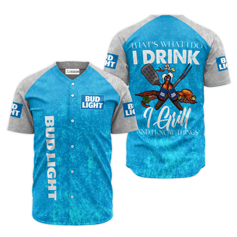 Buildercar - Bud Light Blue I Drink I Grill Baseball Jersey