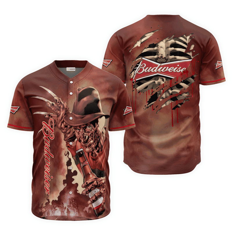 Buildercar - Budweiser Beer Halloween Freddy Krueger Baseball Jersey