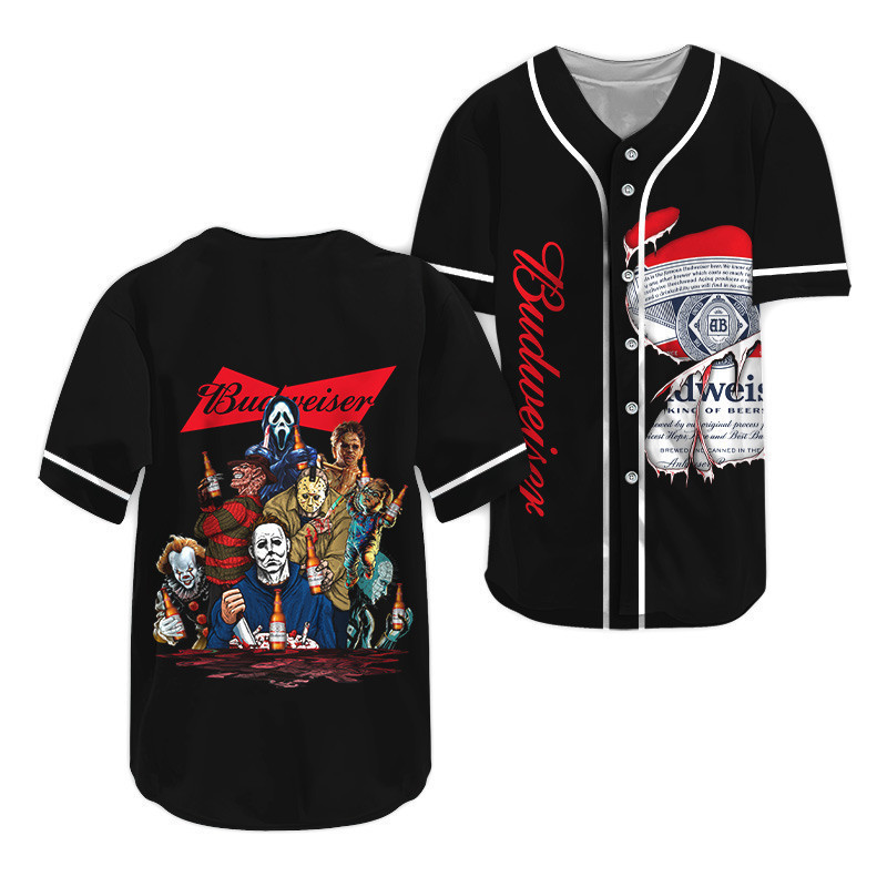 Buildercar - Budweiser Beer Horror Halloween Characters Baseball Jersey
