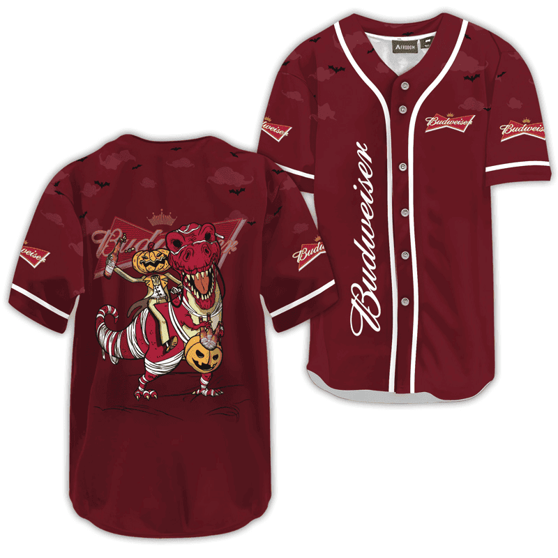 Buildercar - Budweiser Beer Red Halloween Dinosaur Baseball Jersey