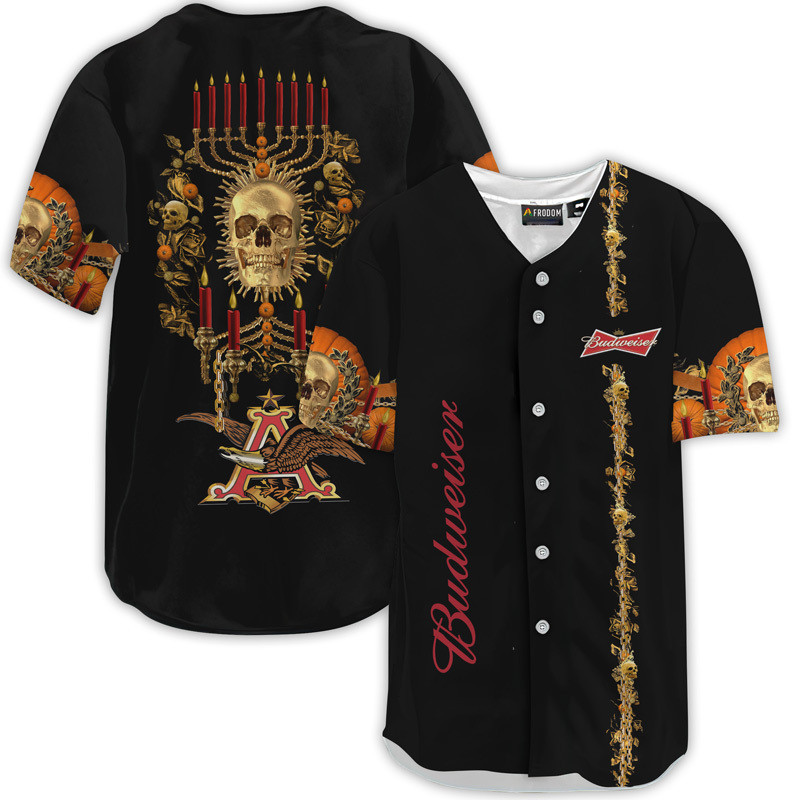Buildercar - Budweiser Golden Skull And Pumpkin Baseball Jersey