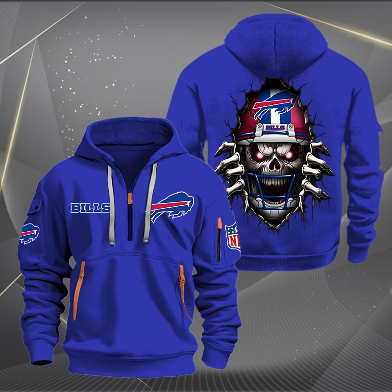 Buildercar - Buffalo Bills Football Player Skull Quarter Zip Hoodie
