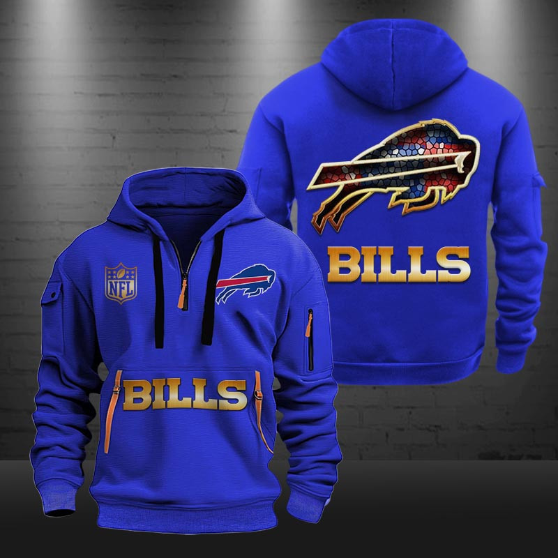 Buildercar - Buffalo Bills Golden Logo NFL Quarter Zip Hoodie