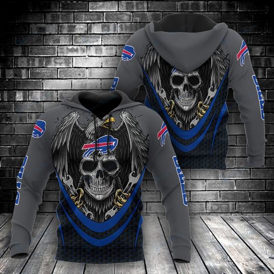 Buildercar - Buffalo Bills Mechanic Skull NFL Football Team Hoodie