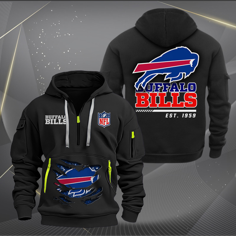 Buildercar - Buffalo Bills Monster Scratch 2 Logo NFL Quarter Zip Hoodie