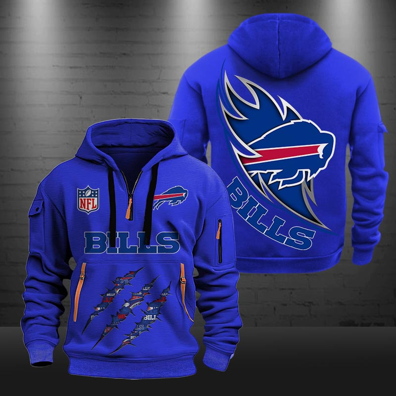 Buildercar - Buffalo Bills Monster Scratch Logo NFL Quarter Zip Hoodie