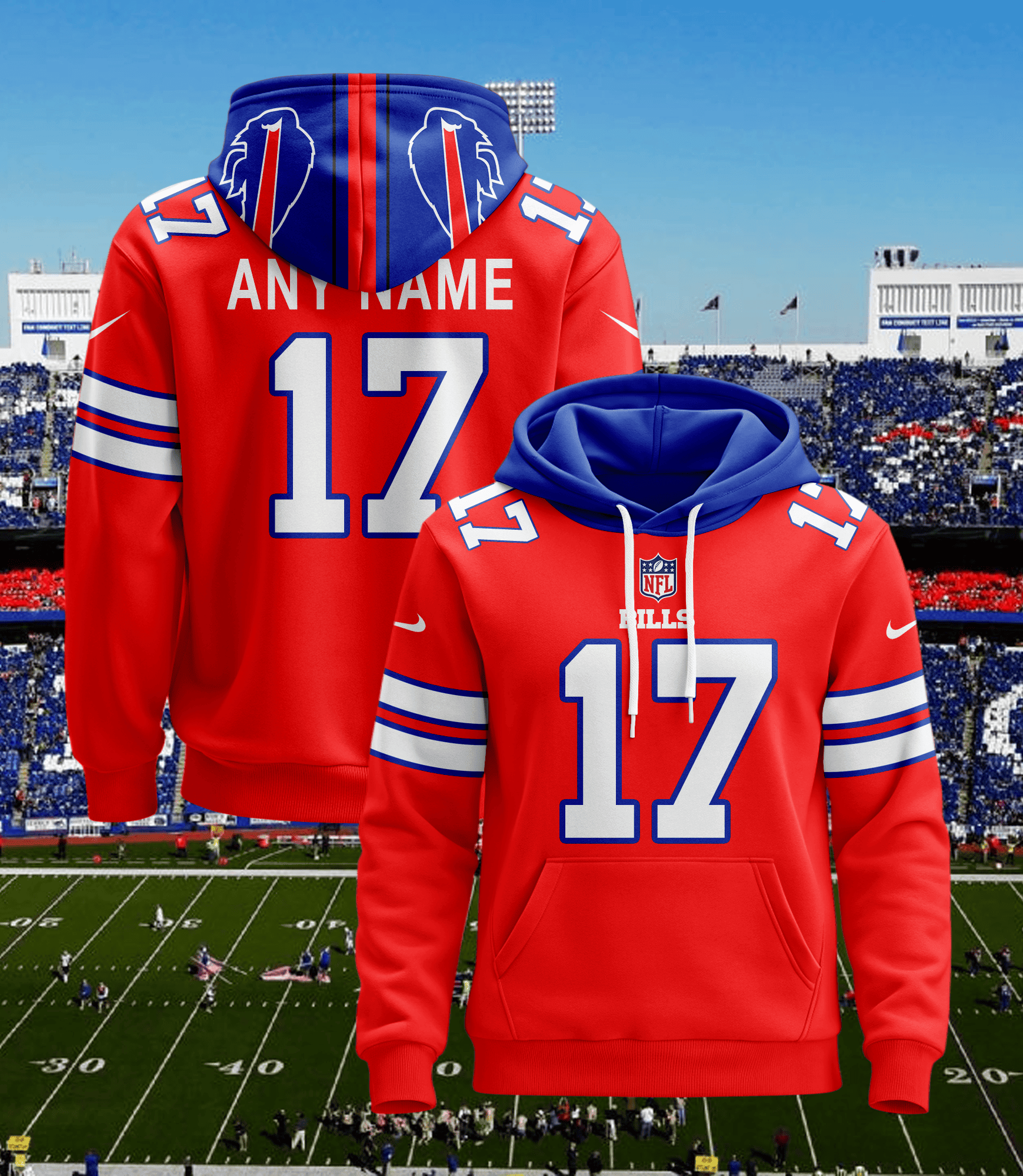 Buildercar - Buffalo Bills Personalized Name And Number NFL 3D Hoodie Style 11