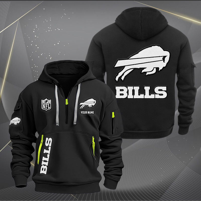 Buildercar - Buffalo Bills White Logo NFL Quarter Zip Hoodie