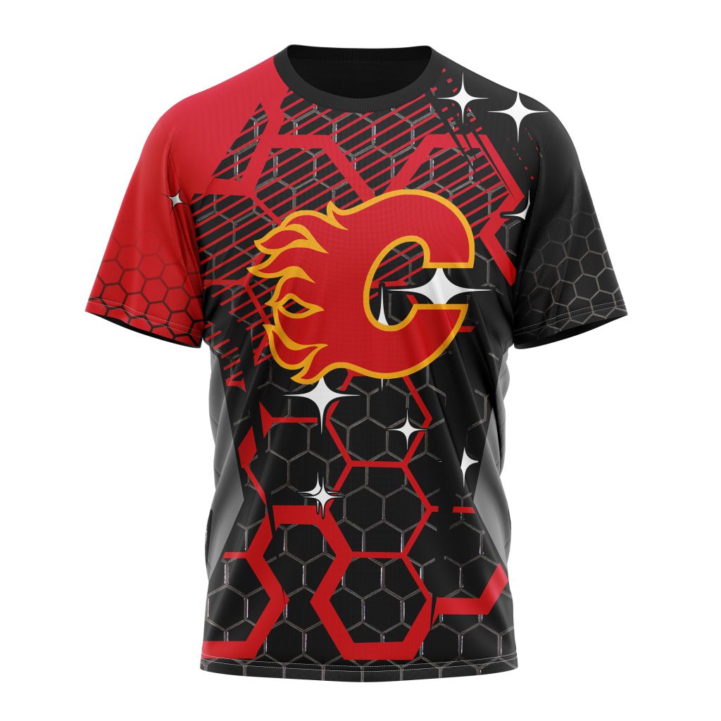 Buildercar - Calgary Flames Design With MotoCross Syle Personalized Name And Number T-Shirt