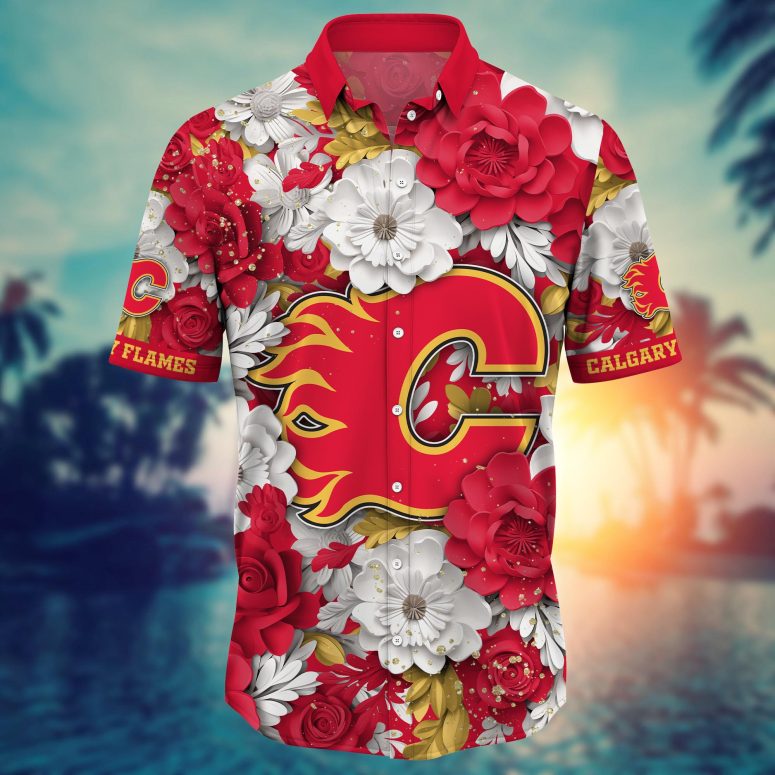 Buildercar - Calgary Flames Floral Elegance Hawaiian Shirt
