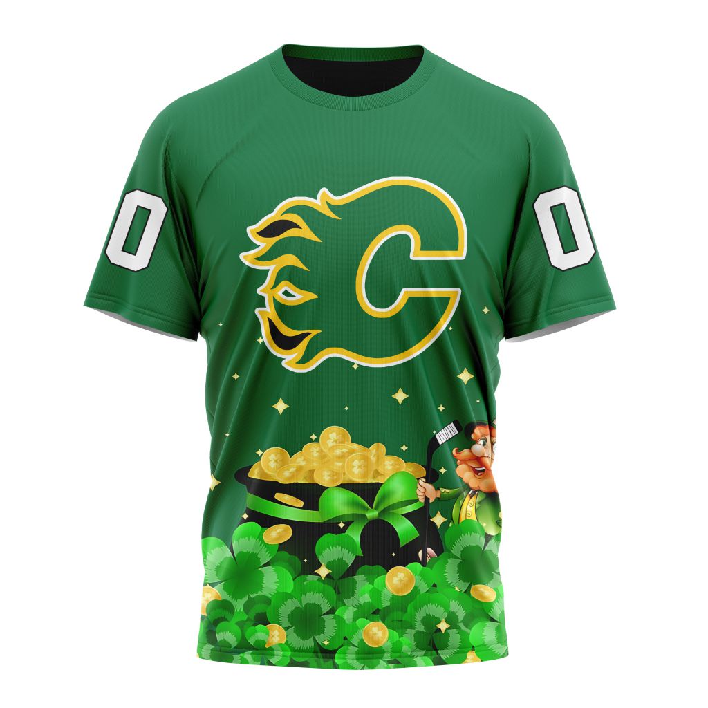 Buildercar - Calgary Flames For St.Patrick's Day Personalized Name And Number T-Shirt