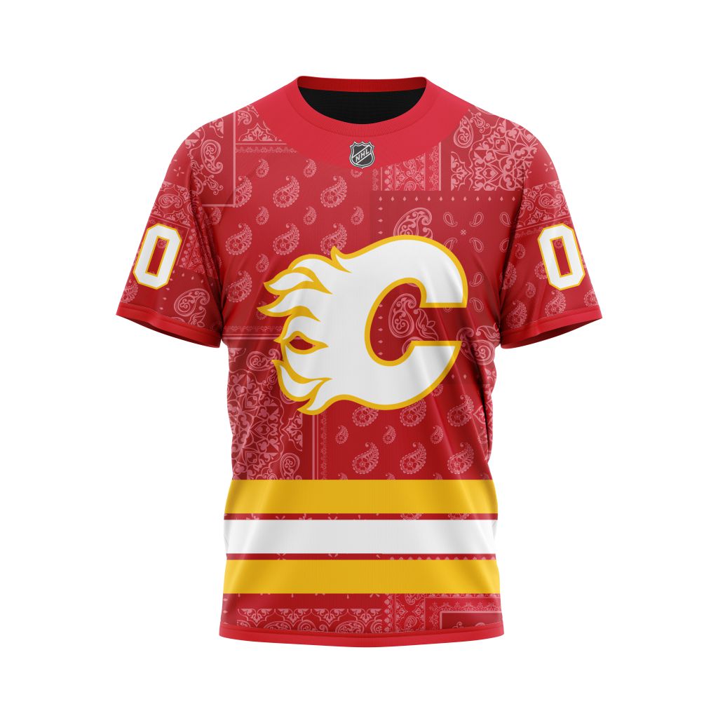 Buildercar - Calgary Flames Paisley Design Personalized Name And Number T-Shirt