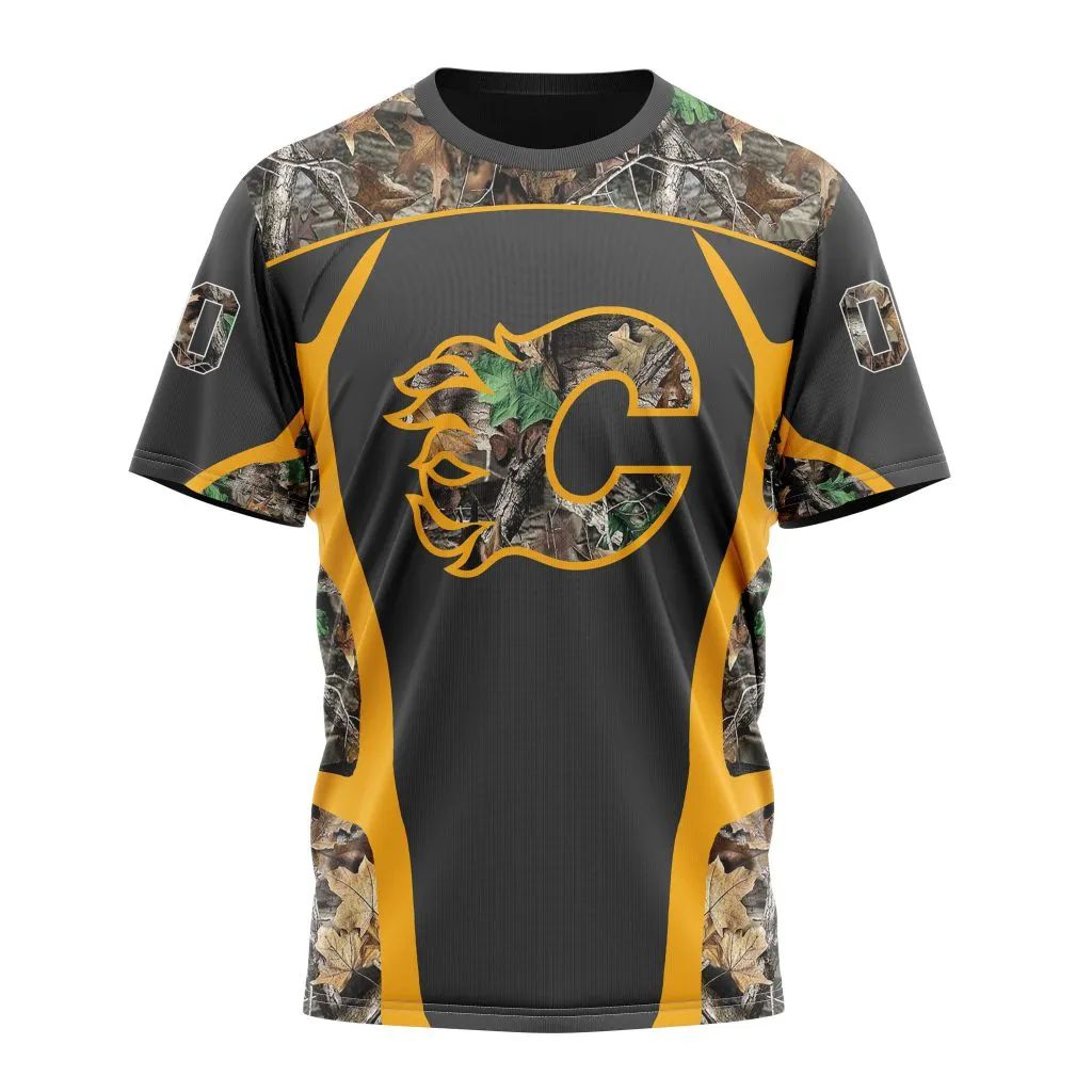 Buildercar - Calgary Flames Special Camo Hunting Design Personalized Name And Number T-Shirt