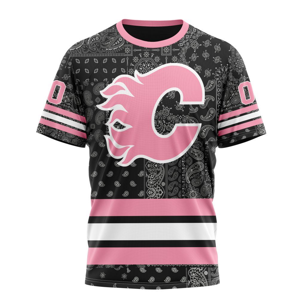 Buildercar - Calgary Flames Special Pink Paisley Design 01 Personalized Name And Number T-Shirt