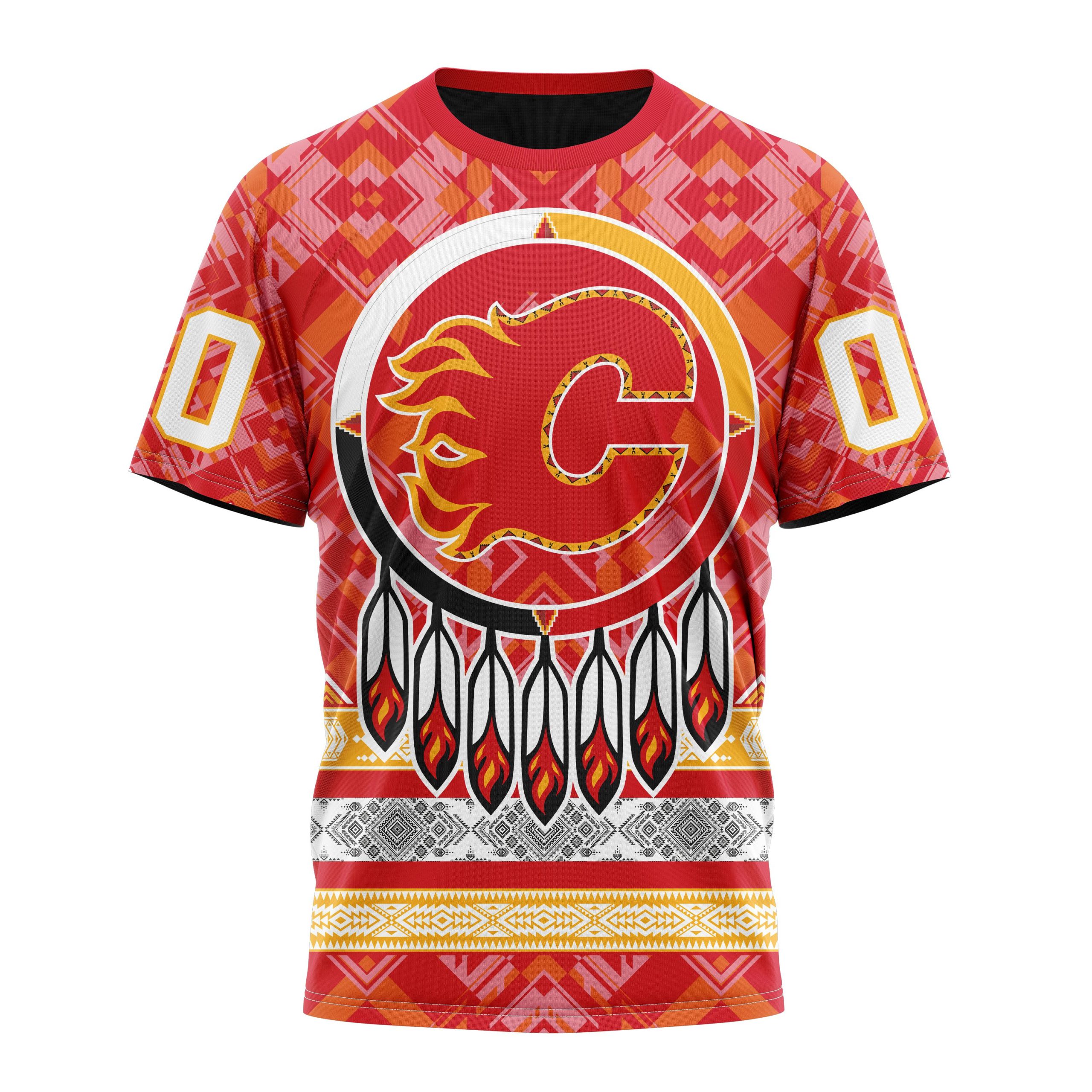 Buildercar - Calgary Flames With Native Pattern Personalized Name And Number T-Shirt