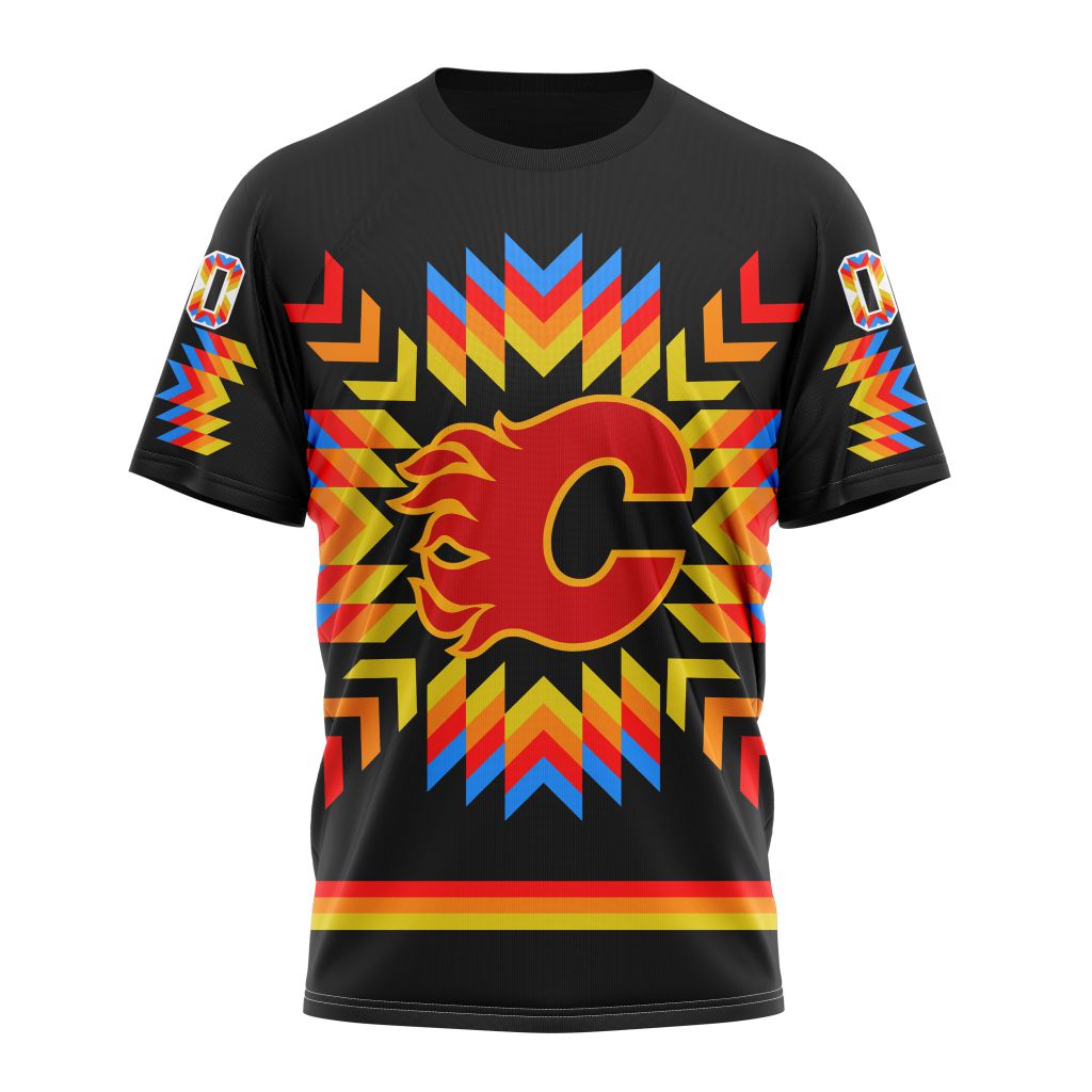 Buildercar - Calgary Flames With Native Pattern Personalized Name And Number T-Shirt