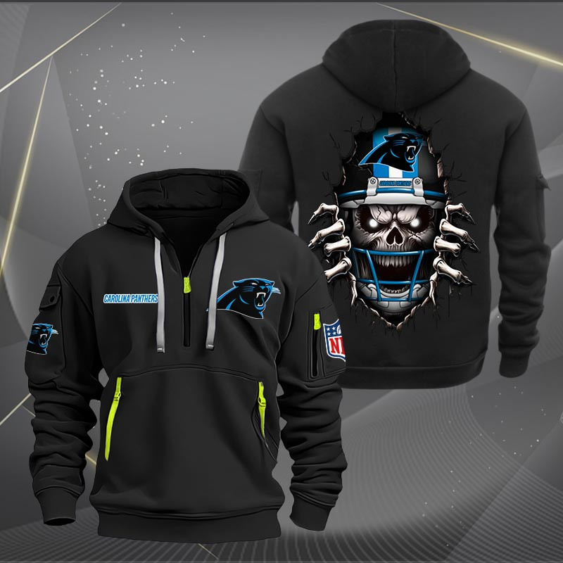 Buildercar - Carolina Panthers Football Player Skull Quarter Zip Hoodie